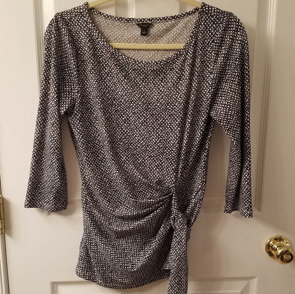 Ann Taylor Black and White Side-Tie Blouse